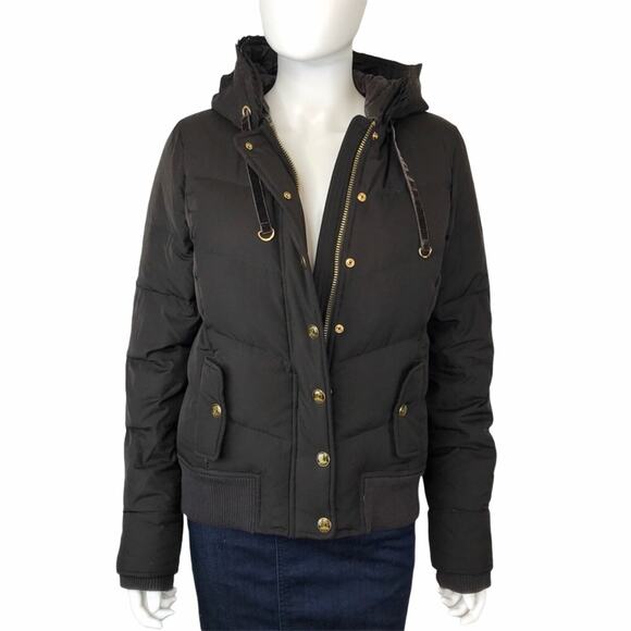 Juicy Couture Puffer Down Jacket Hoodie Coat Brown & Gold Hardware - Picture 2 of 13
